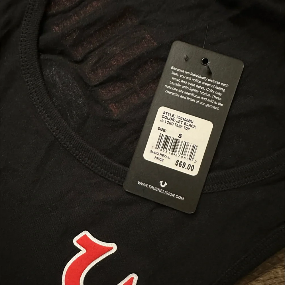 True Religion Jet Black JV Logo Tank Top Men’s Size S New With Tags Cotton